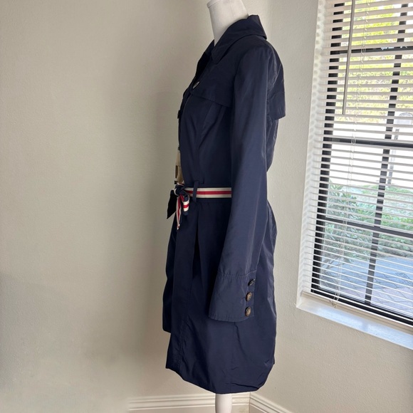 Tommy Hilfiger Navy Belted Trench Coat Size M - Picture 6 of 8